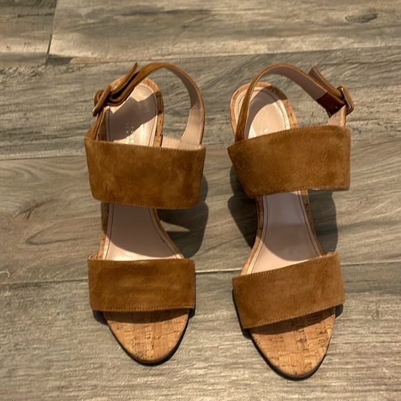 Barneys New York Shoes - NWOT Barneys New York Tan Strap Sandal with Cork Heel. Size 11. Made in Italy.